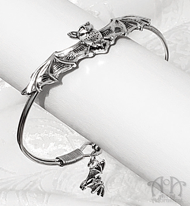 Argenta Gothic Vampire Bat Charm Bangle Bracelet