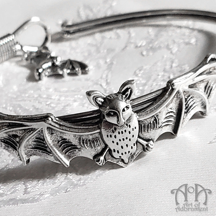 Argenta Gothic Vampire Bat Charm Bangle Bracelet
