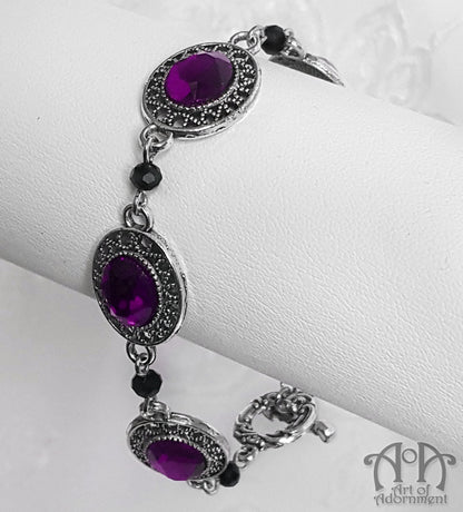 Vervaina Purple & Black Crystal Beaded Filigree Bracelet