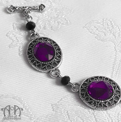 Vervaina Purple & Black Crystal Beaded Filigree Bracelet