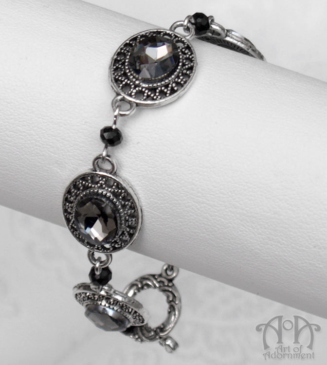 Nocturne Grey & Black Crystal Beaded Filigree Bracelet