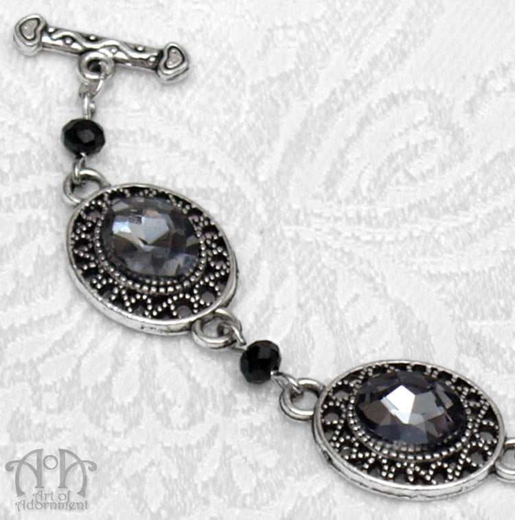 Nocturne Grey & Black Crystal Beaded Filigree Bracelet