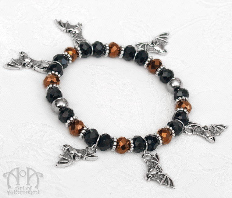 Halloween Bat Charm Crystal Beaded Stretch Bracelet