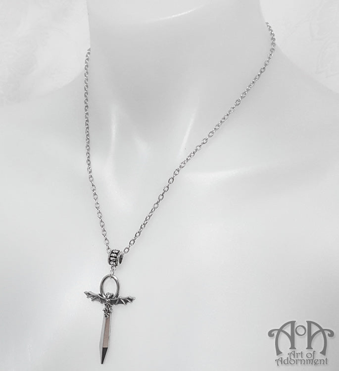 Argenta Gothic Vampire Bat Ankh Pendant Necklace