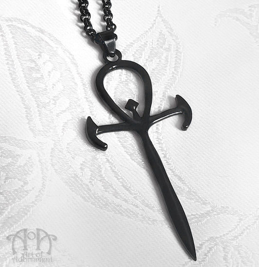 ÜberGoth Black Ankh Sword Pendant Necklace