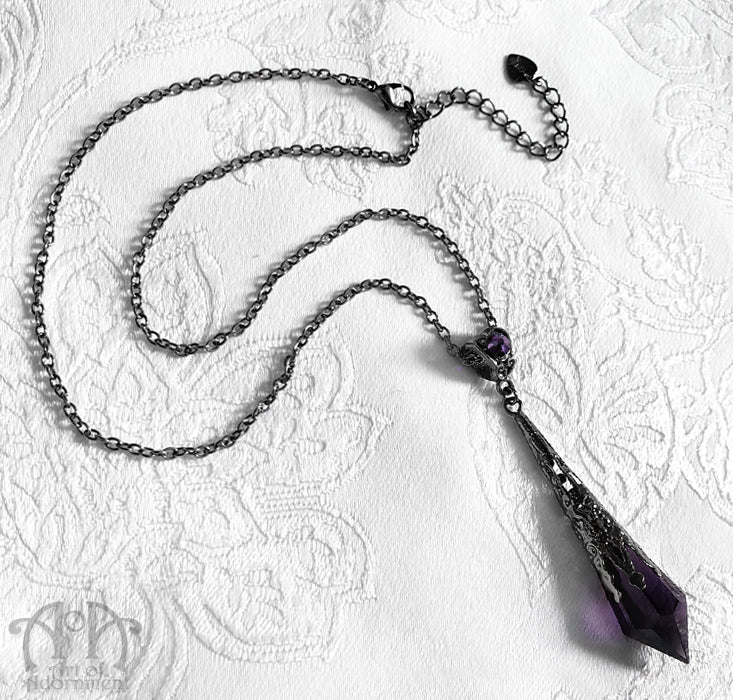 Vervaina Dark Purple Crystal Gunmetal Pendulum Necklace