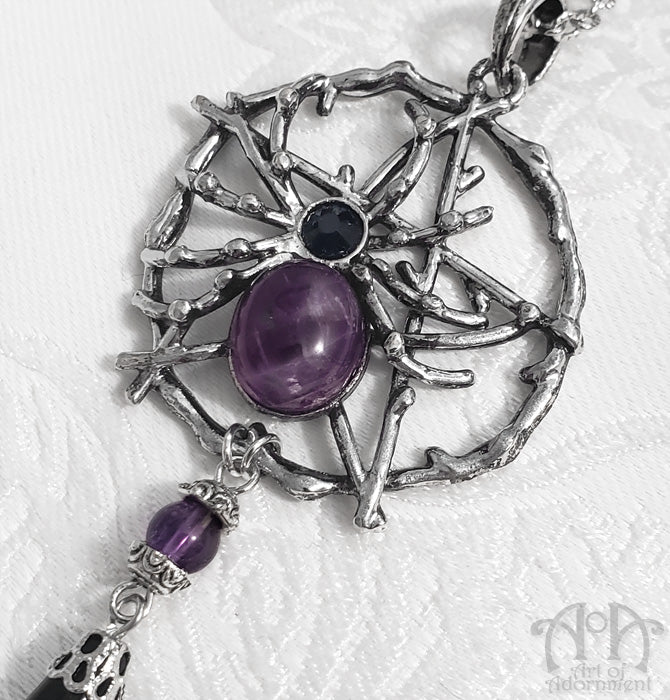 Mystic Spider Amethyst Pentagram Pendant Necklace