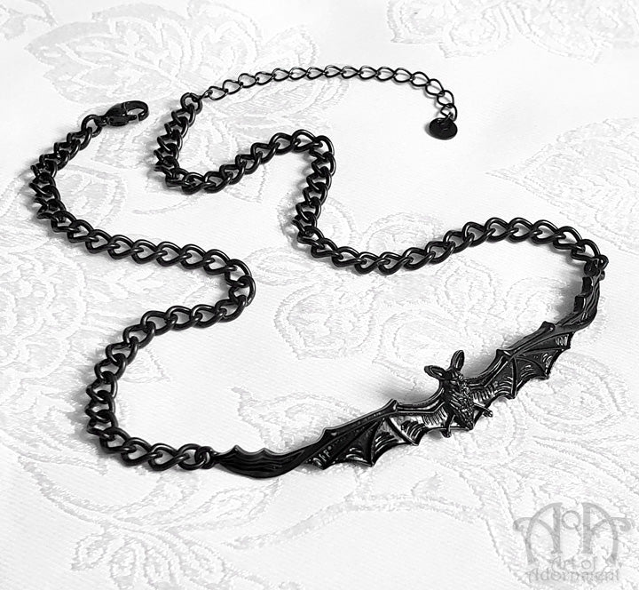 ÜberGoth Black Flying Bat Choker Chain Necklace