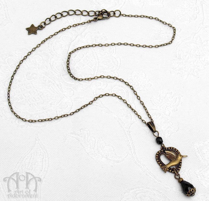 Patina Black Teardrop Bronze Filigree Pendant Necklace