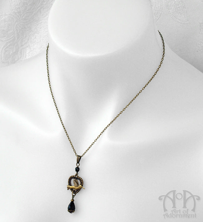 Patina Black Teardrop Bronze Filigree Pendant Necklace