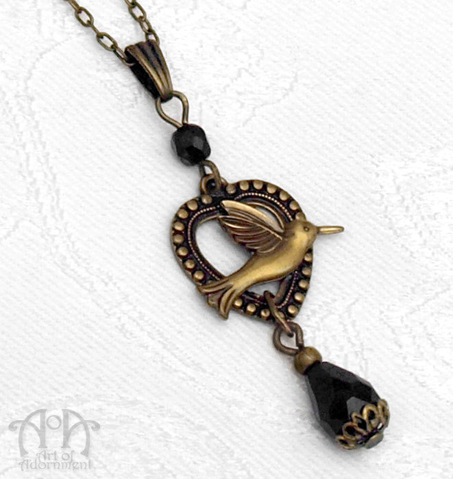 Patina Black Teardrop Bronze Filigree Pendant Necklace