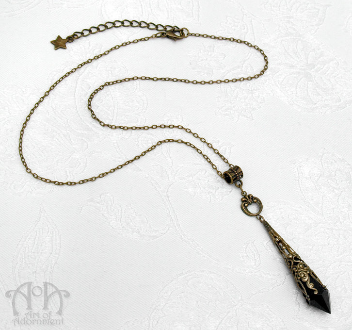 Patina Black Teardrop Bronze Filigree Pendant Necklace