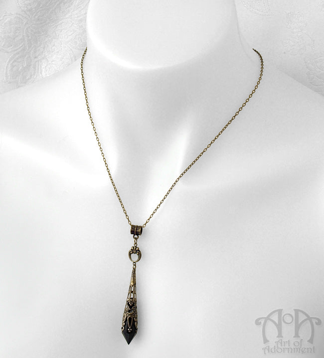 Patina Black Teardrop Bronze Filigree Pendant Necklace