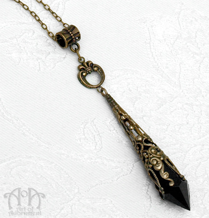 Patina Black Teardrop Bronze Filigree Pendant Necklace