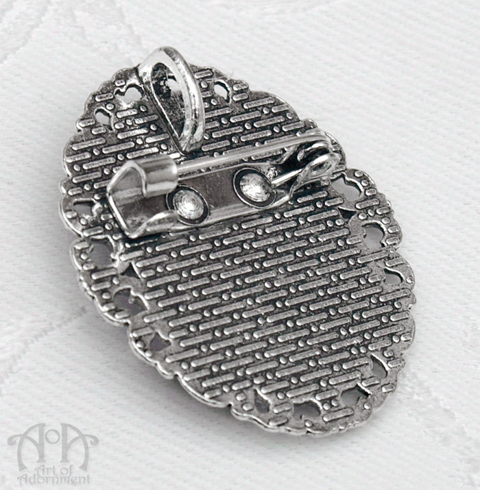 Gothic Black & Purple Cat Cameo Pendant Necklace/Brooch