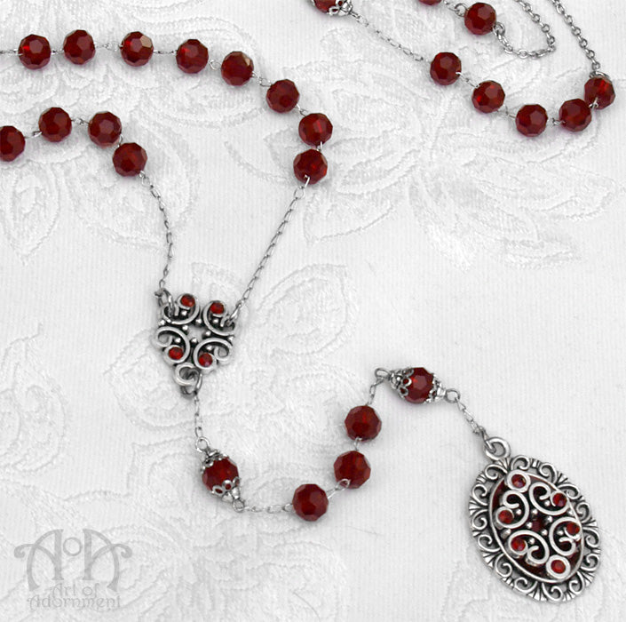Sanguinari Red Crystal Long Rhinestone Pendant Necklace