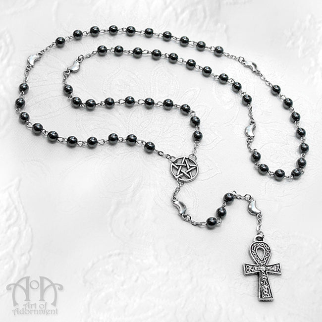 Elemental Gothic Hematite Beaded Ankh Necklace