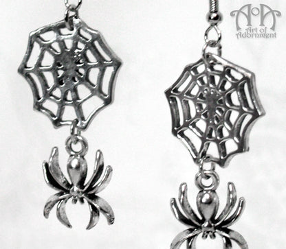 Argenta Gothic Spider & Cobweb Earrings
