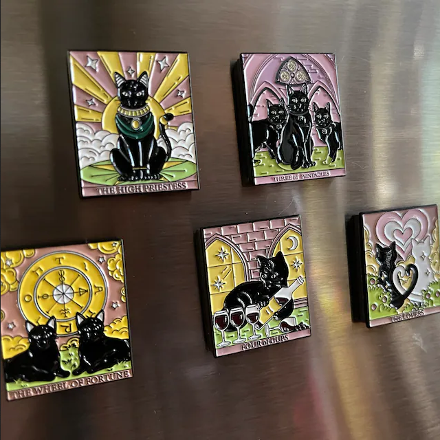 Gothic Black Cat Mini Tarot Card Fridge Magnets 5pc Set