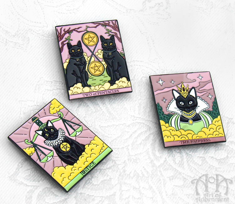 Gothic Black Cat Mini Tarot Card Fridge Magnets 3pc Set