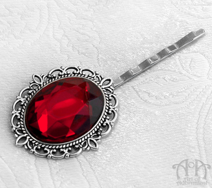 Vampire's Kiss Gothic Red Crystal Slide Hair Pin Clip