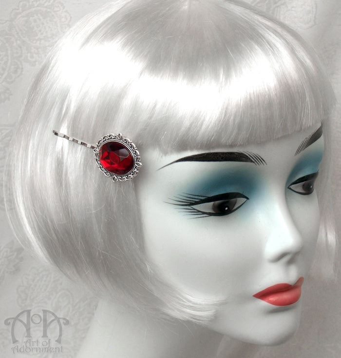 Vampire's Kiss Gothic Red Crystal Slide Hair Pin Clip