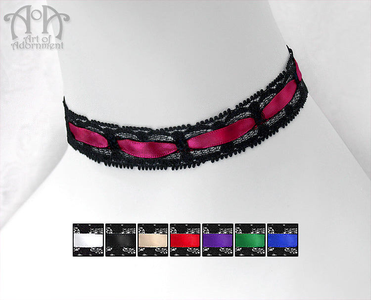 Custom Size Satin Ribbon & Black Lace Choker Necklace