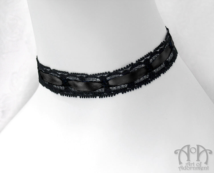 Custom Size Satin Ribbon & Black Lace Choker Necklace