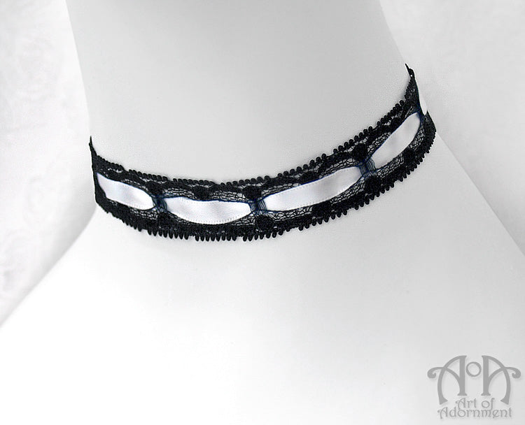 Custom Size Satin Ribbon & Black Lace Choker Necklace