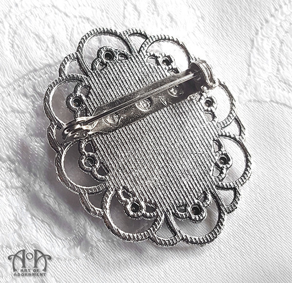 Vervaina Gothic Lady Skull Cameo Rhinestone Brooch