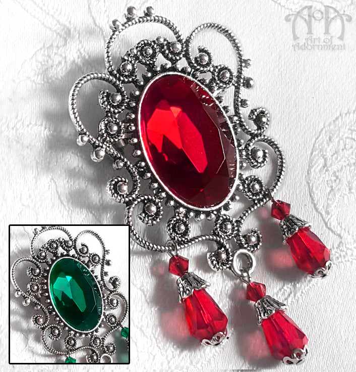 Victorian Filigree Crystal Beaded Jewelled Brooch