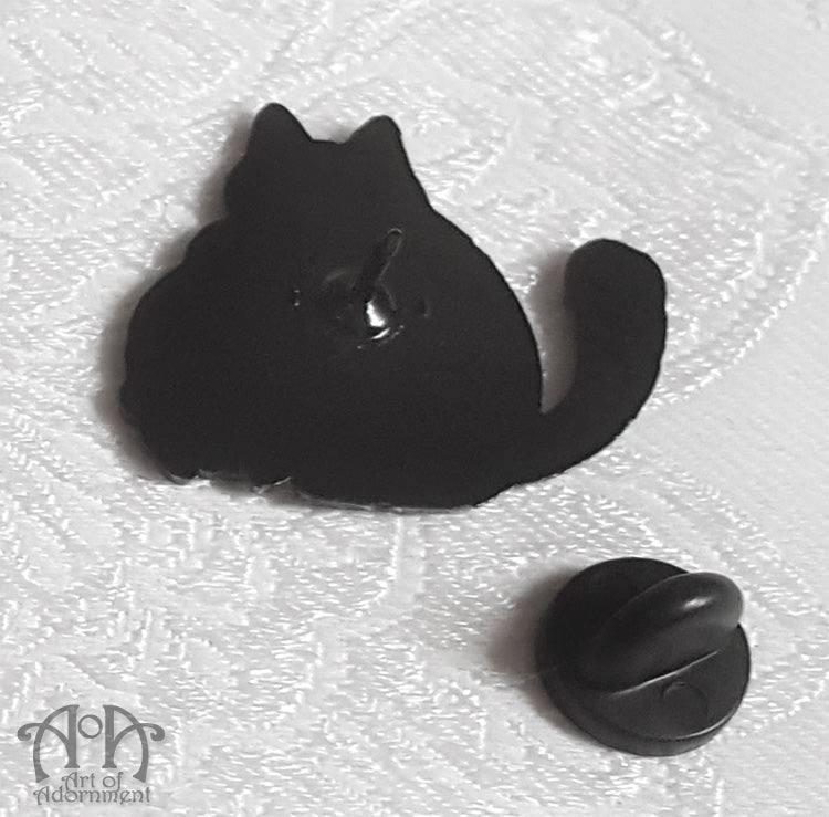 Gothic Black Cat & Skull Tack Lapel Pin