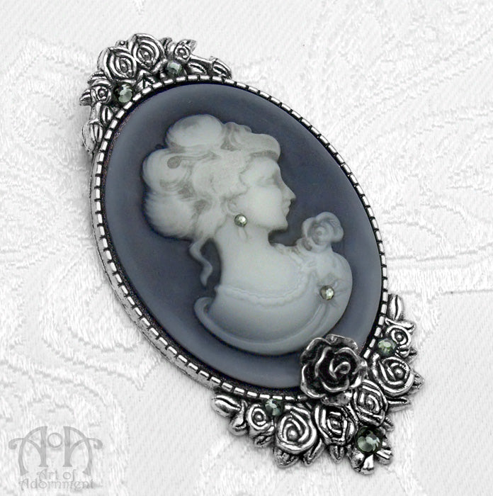 Ghostly Victorian Lady Cameo Rhinestone Brooch