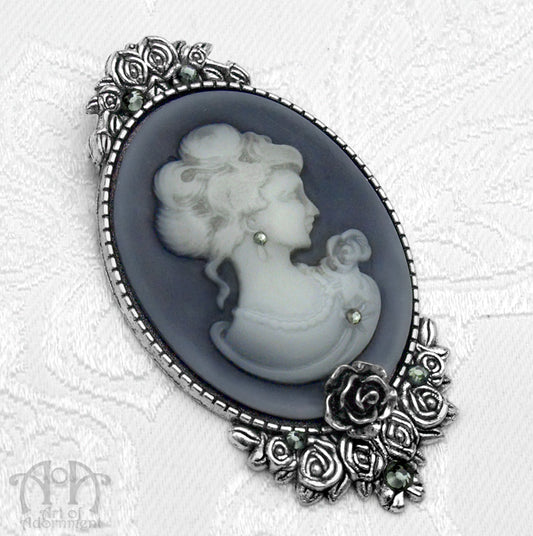 Ghostly Victorian Lady Cameo Rhinestone Brooch