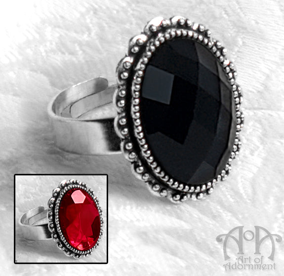 Victorian Gothic Oval Crystal Unisex Adjustable Ring