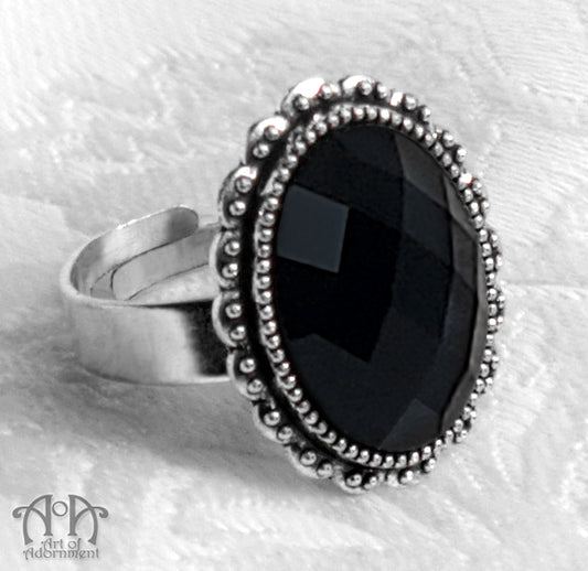 Nocturne Gothic Oval Crystal Unisex Adjustable Ring