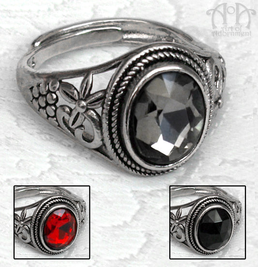 Midnight Garden Gothic Crystal Adjustable Filigree Ring