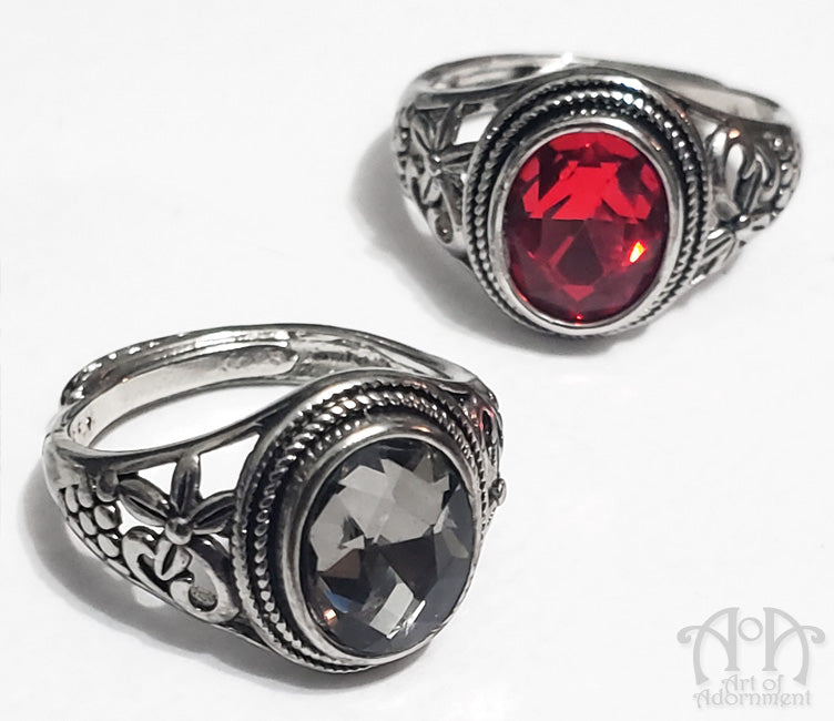 Midnight Garden Gothic Crystal Adjustable Filigree Ring