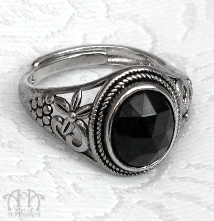 Midnight Garden Gothic Crystal Adjustable Filigree Ring