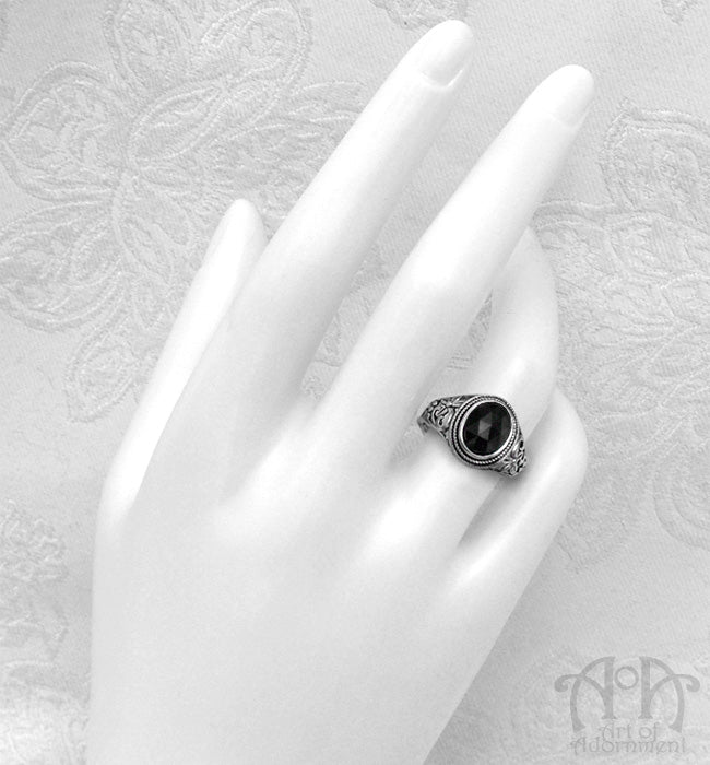 Midnight Garden Gothic Crystal Adjustable Filigree Ring