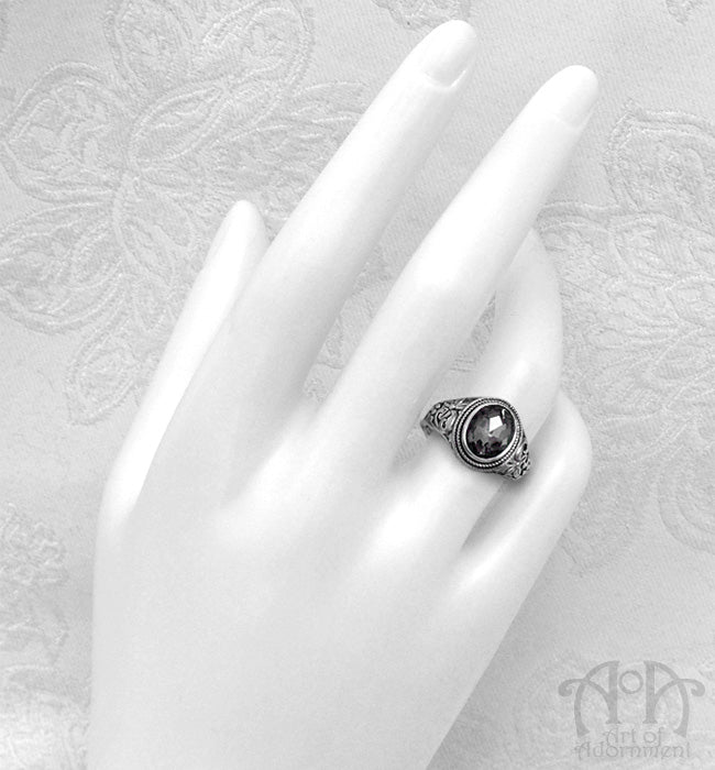 Midnight Garden Gothic Crystal Adjustable Filigree Ring