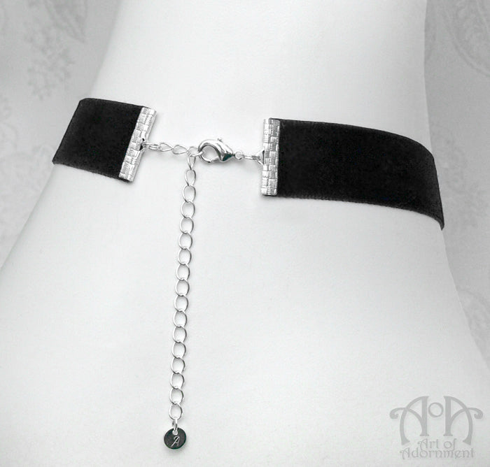 Celestia Blue Crystal Black Velvet Pendant Choker Necklace