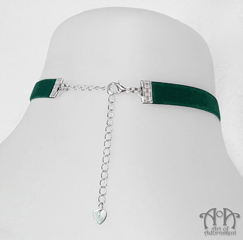 Sylvannia Beaded Filigree Green Velvet Choker Necklace
