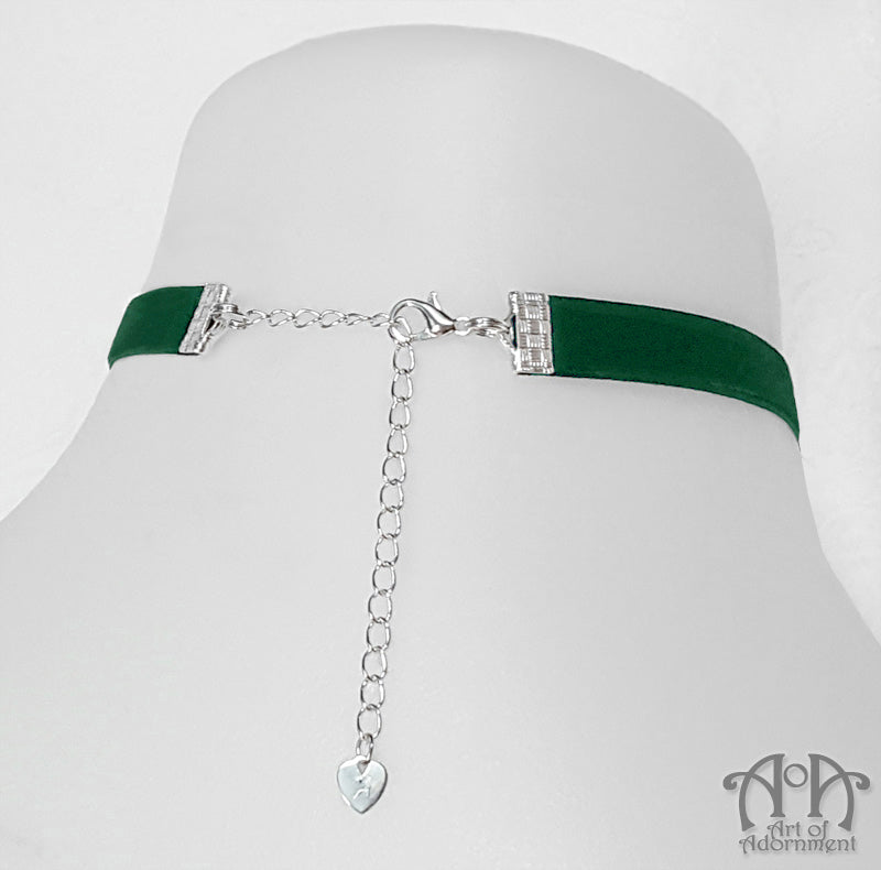 Sylvannia Green Crystal Beaded Velvet Choker Necklace