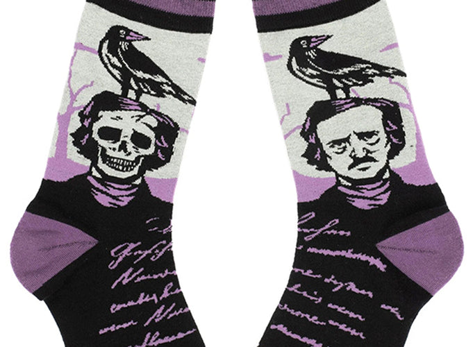 Nevermore Gothic Black & Purple Poe Raven Socks