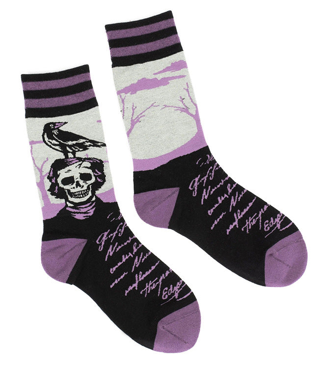 Nevermore Gothic Black & Purple Poe Raven Socks