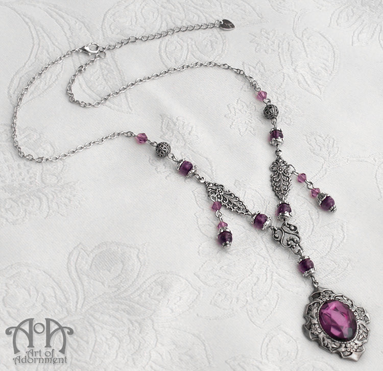 Vervaina Amethyst Beaded Crystal Pendant Necklace