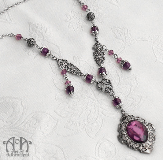 Vervaina Amethyst Beaded Crystal Pendant Necklace