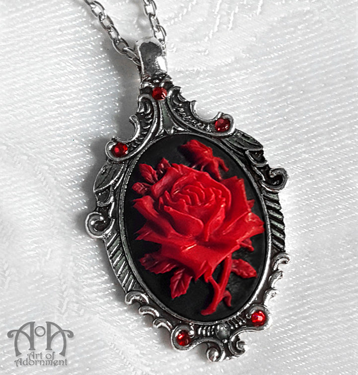 Sanguinari Gothic Rose Cameo Pendant Necklace - Main Image