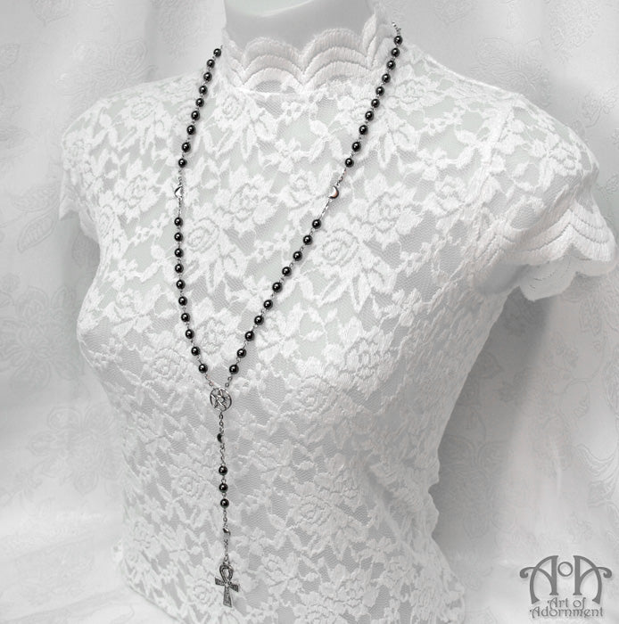 Elemental Gothic Hematite Beaded Ankh Necklace